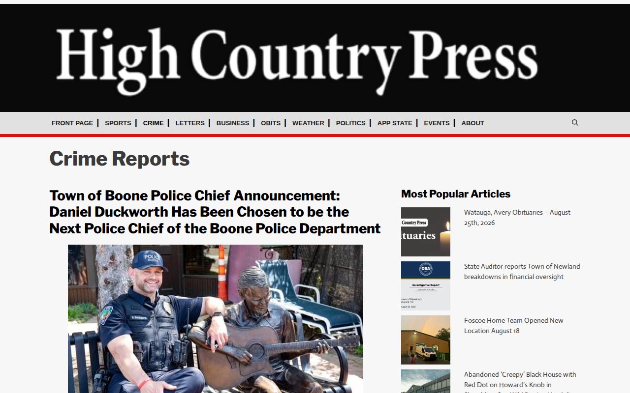 High Country Press Avery crime reports reference